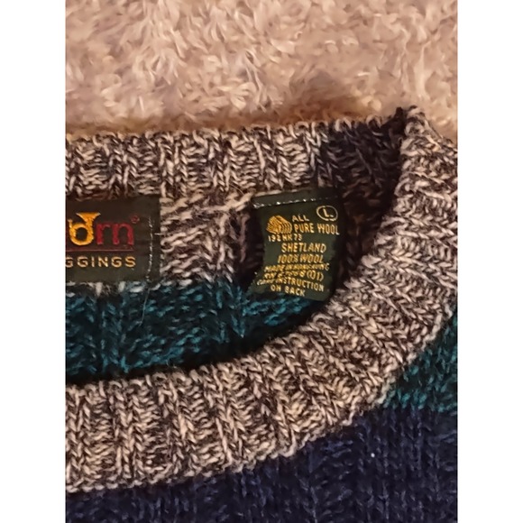 Hunting Horn J. Riggins Shetland Wool Striped Crewneck Sweater Mens L Hong Kong - Picture 4 of 8